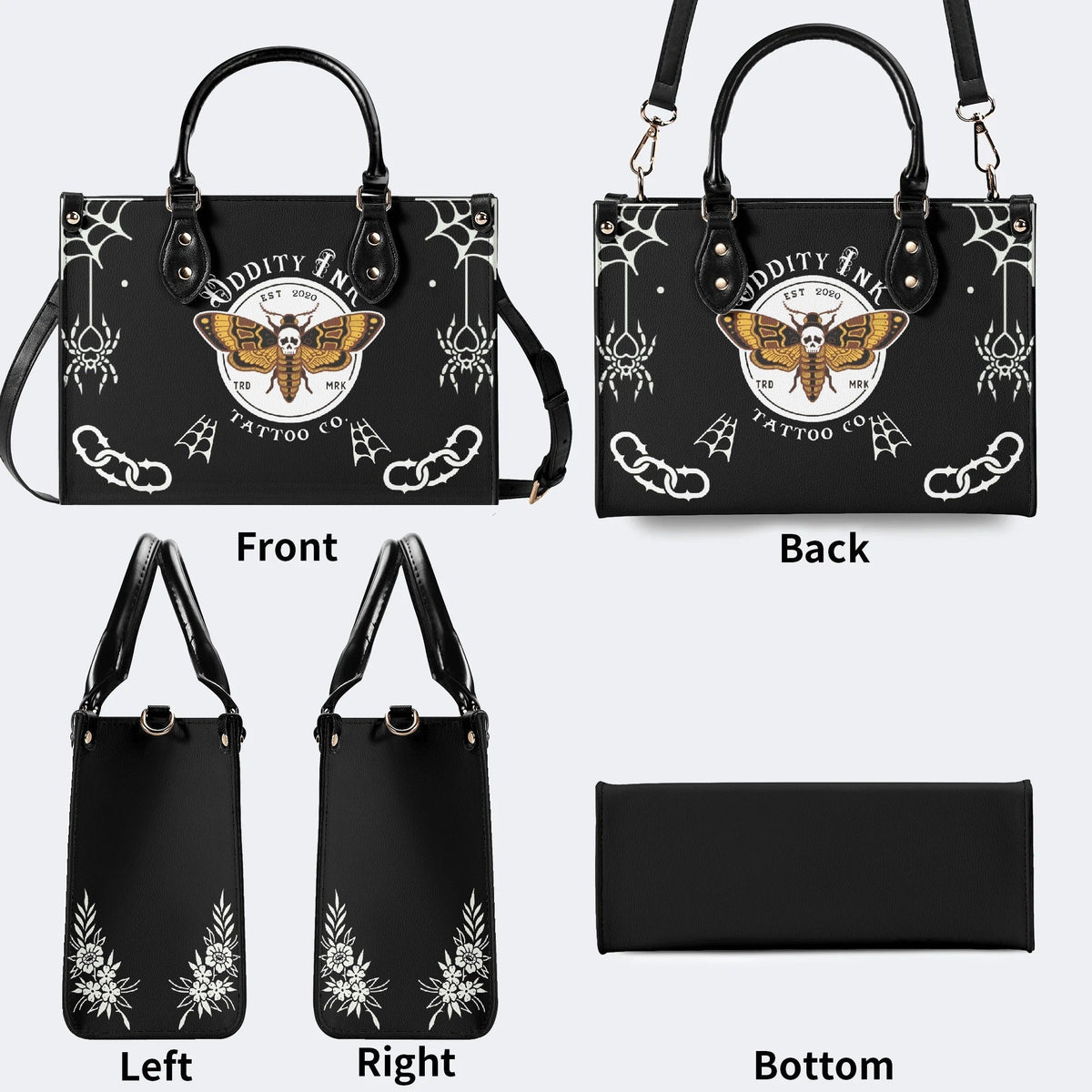 Classic Death Moth Print - Leather Handbag