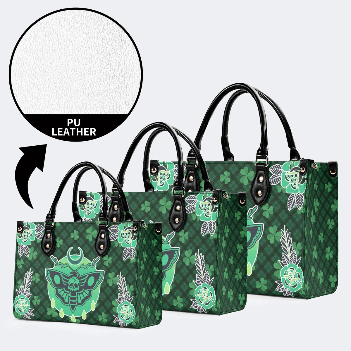 Green Plaid Death Moth - Leather Handbag