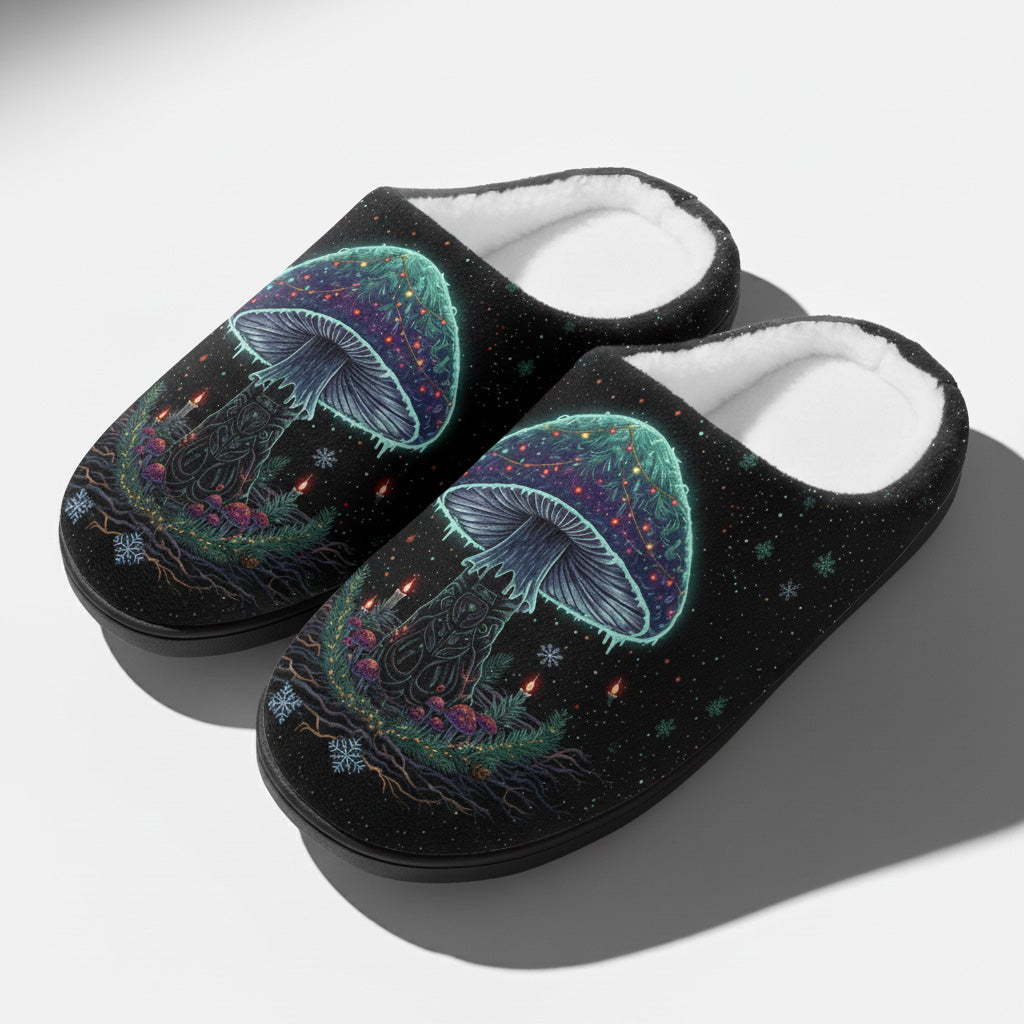 Winter Magic Mushroom Fleece-Lined Slippers