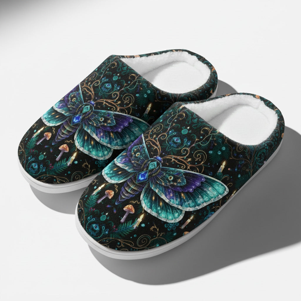 Gemstone Illusion Moth Fleece-Lined Slippers