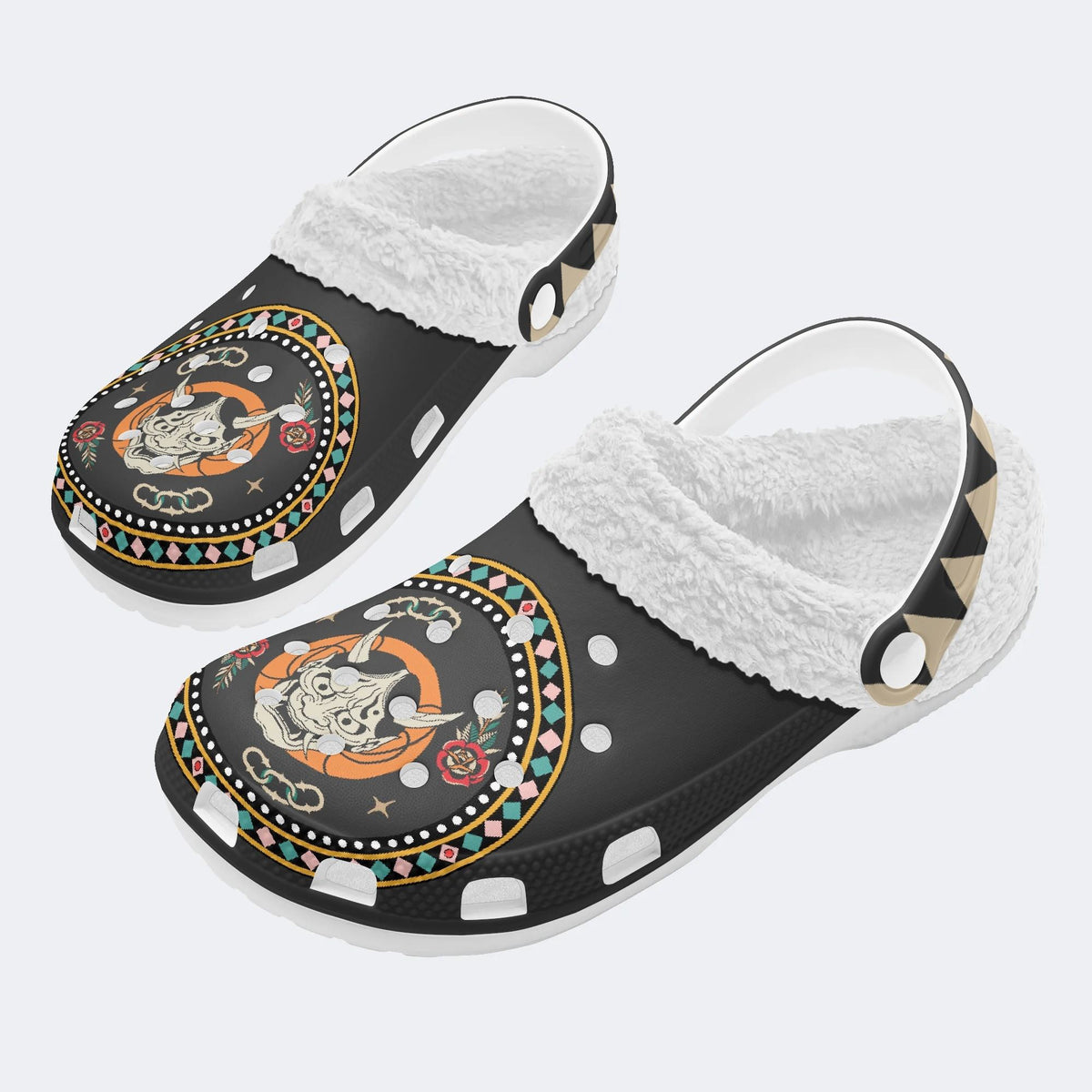 Horror Fangs Ghost Mask - Fur Lined Slippers/Sandals