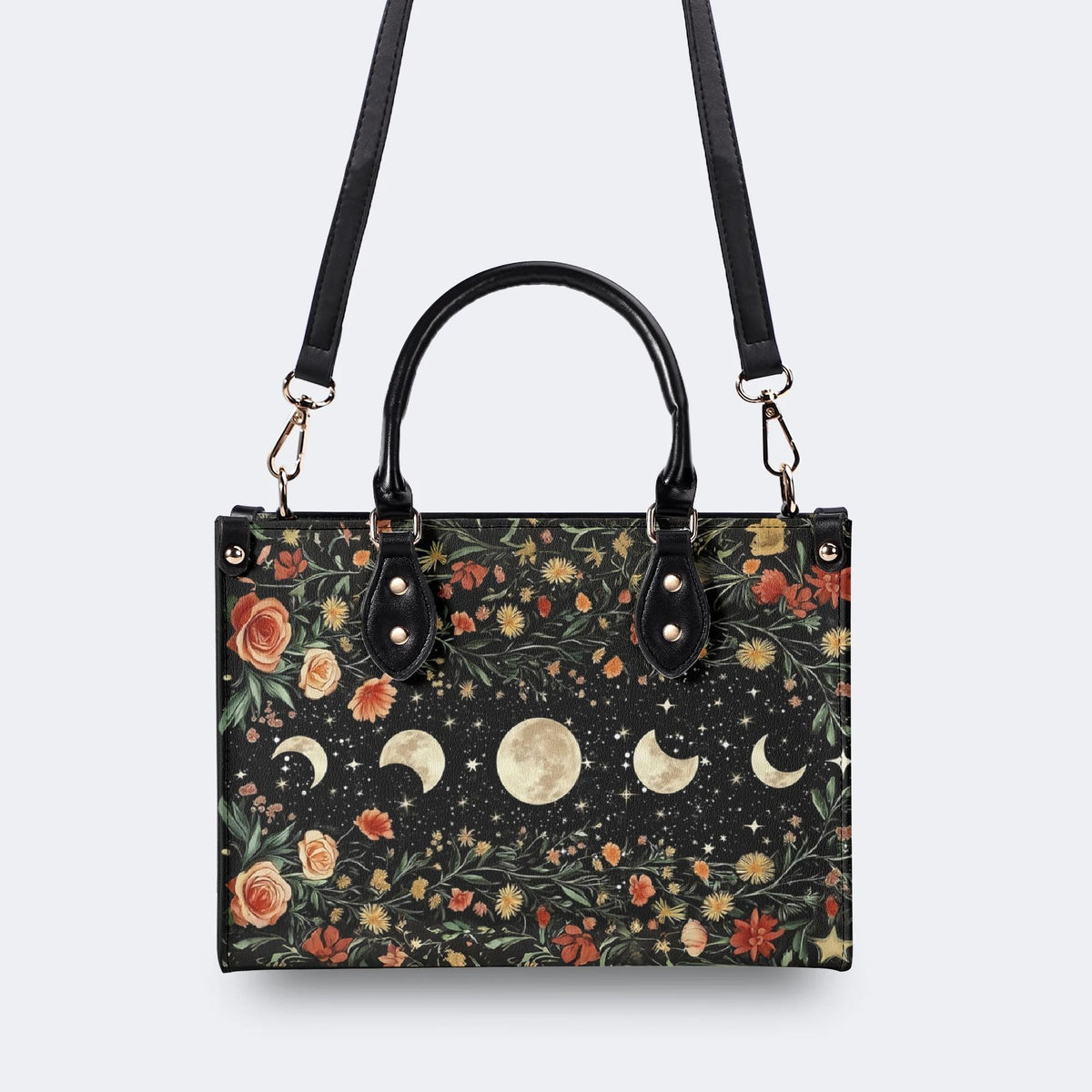 Starry Sky Over Flowers - Leather Handbag