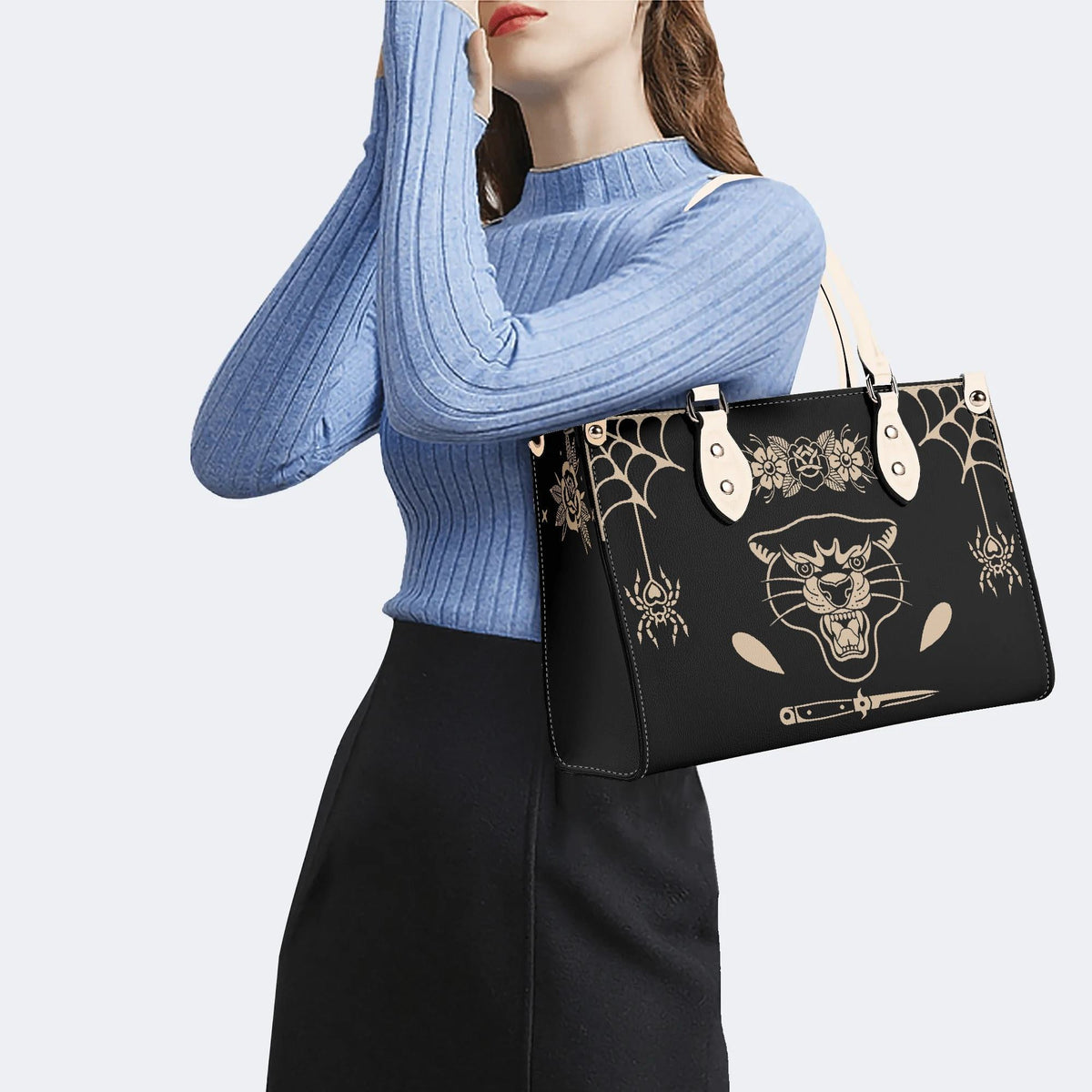 Unisex Tiger Print - Leather Handbag