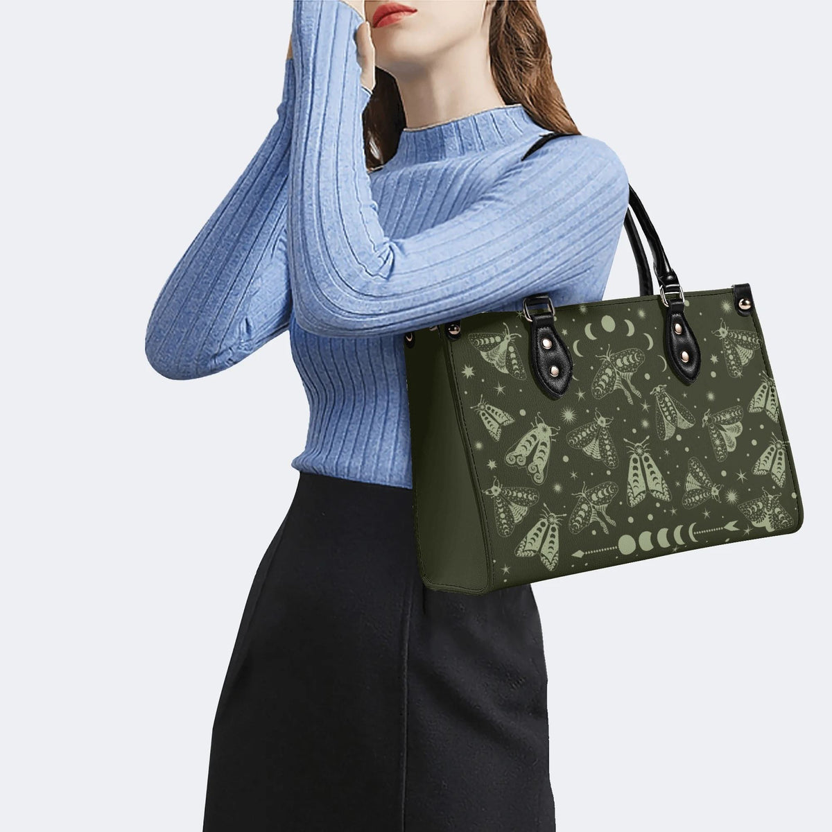 Moths In The Night Sky - Leather Handbag