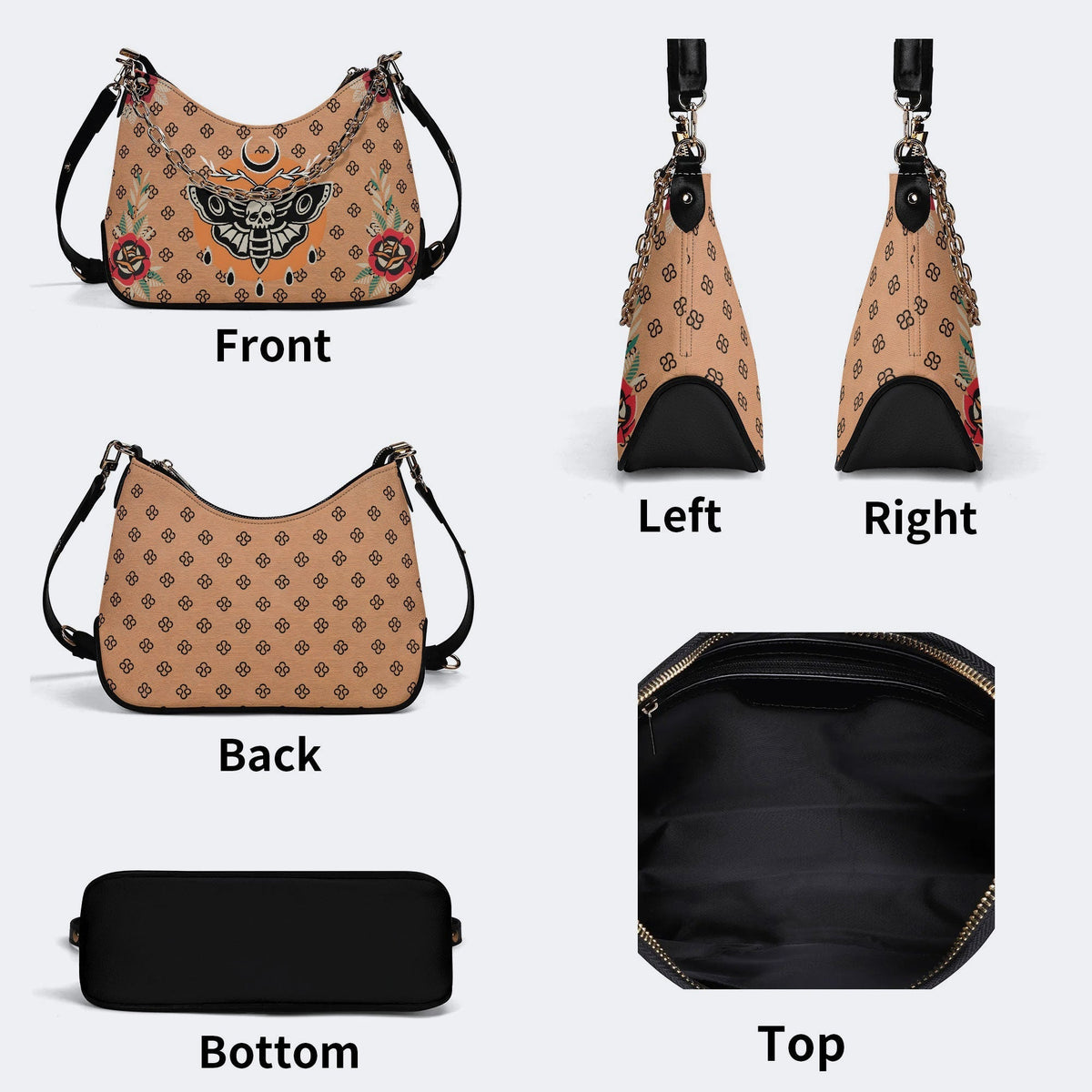 Vintage Death Moth Print - Leather Crossbody Bag