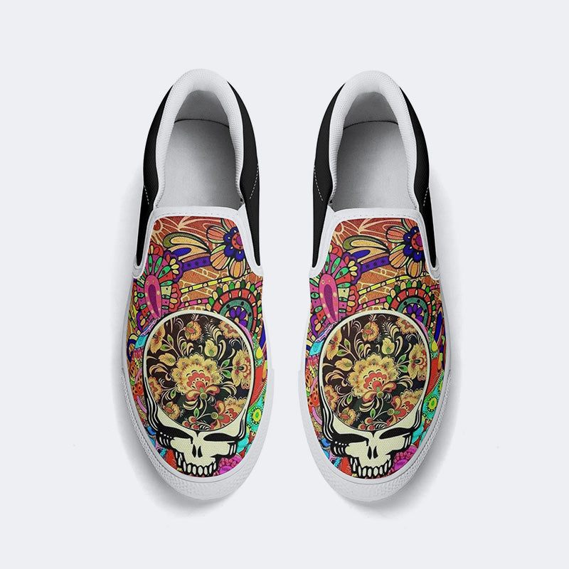 Rock Skull Print - Slip On Shoes