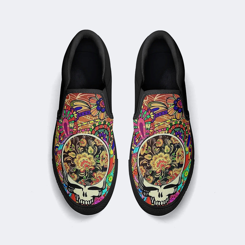 Rock Skull Print - Slip On Shoes