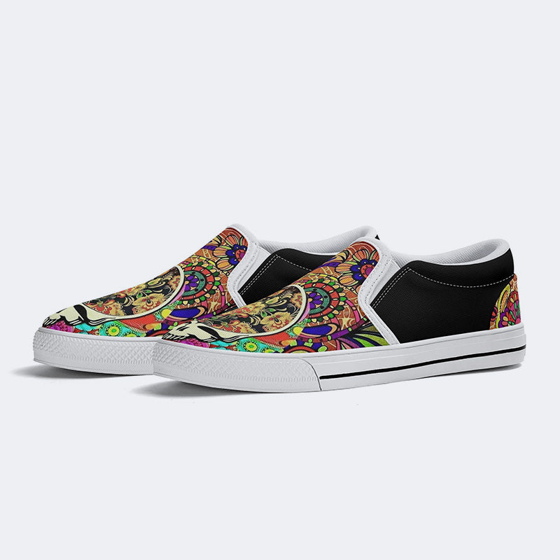 Rock Skull Print - Slip On Shoes