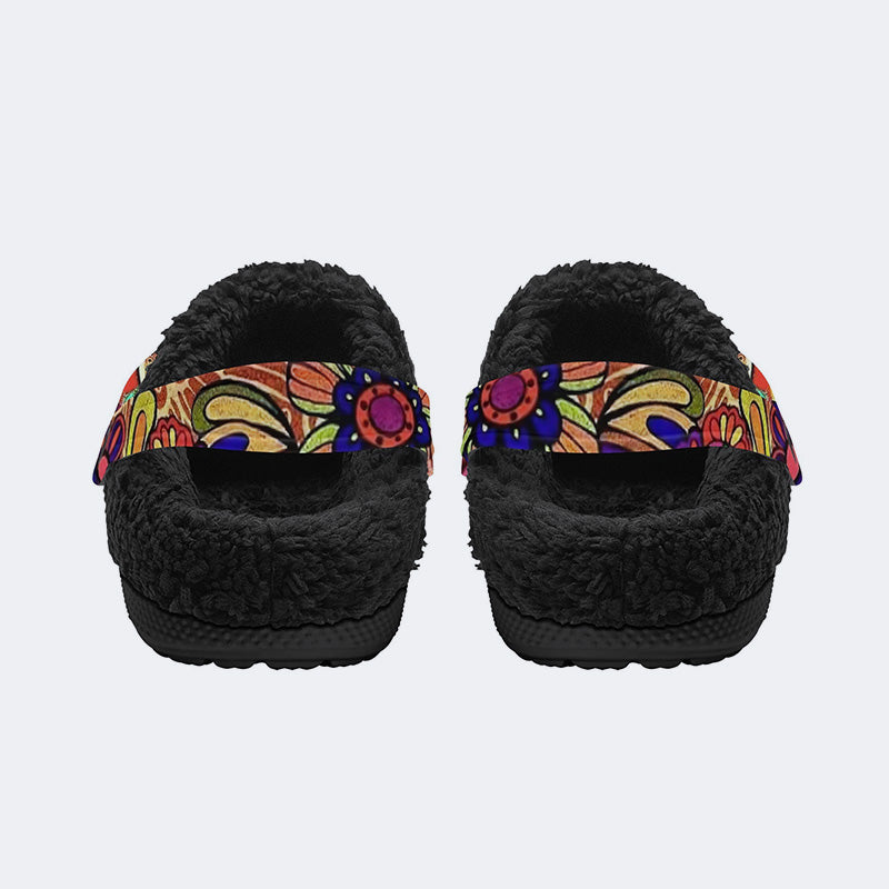 Rock Skull Print - Fur Lined Slippers/Sandals