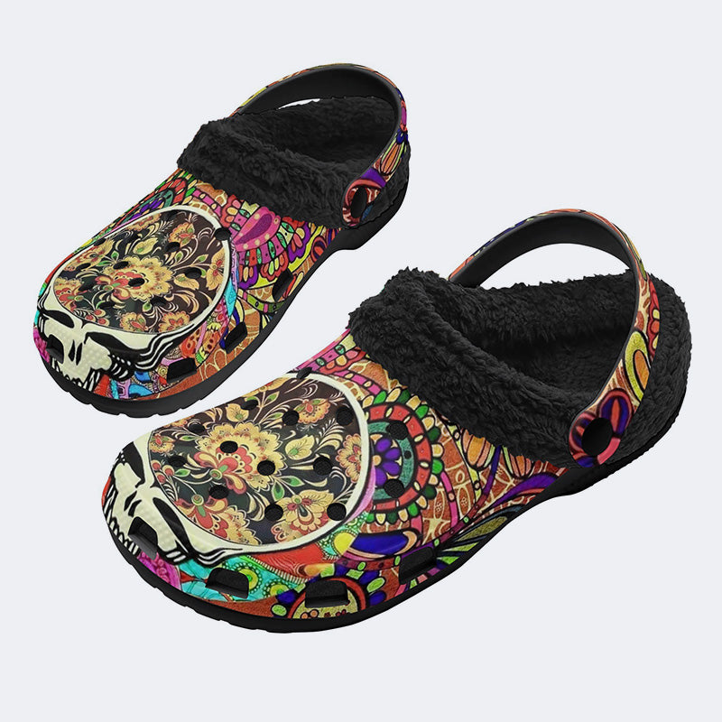 Rock Skull Print - Fur Lined Slippers/Sandals