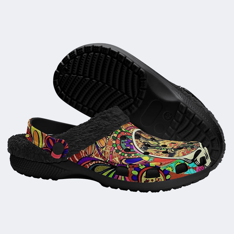Rock Skull Print - Fur Lined Slippers/Sandals