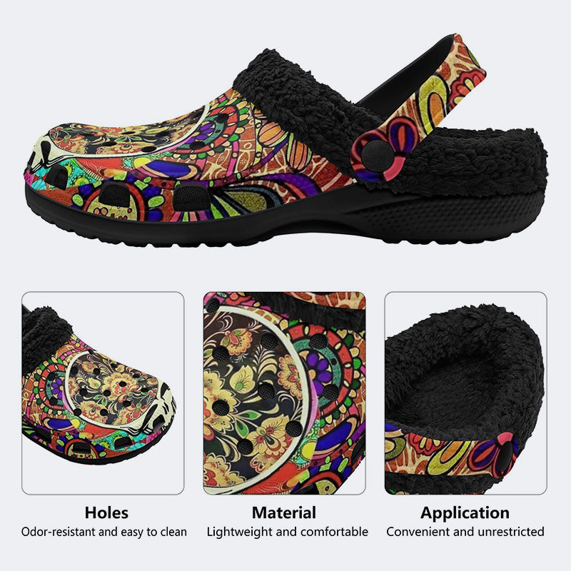 Rock Skull Print - Fur Lined Slippers/Sandals
