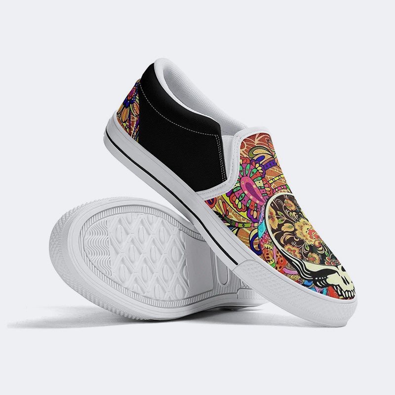 Rock Skull Print - Slip On Shoes