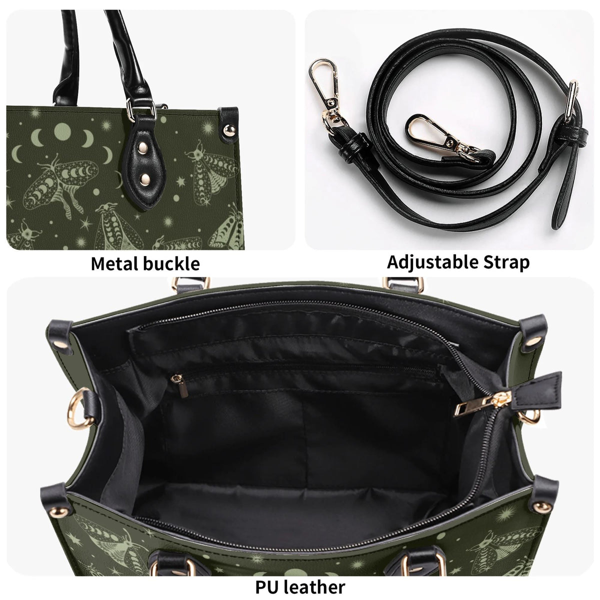 Moths In The Night Sky - Leather Handbag