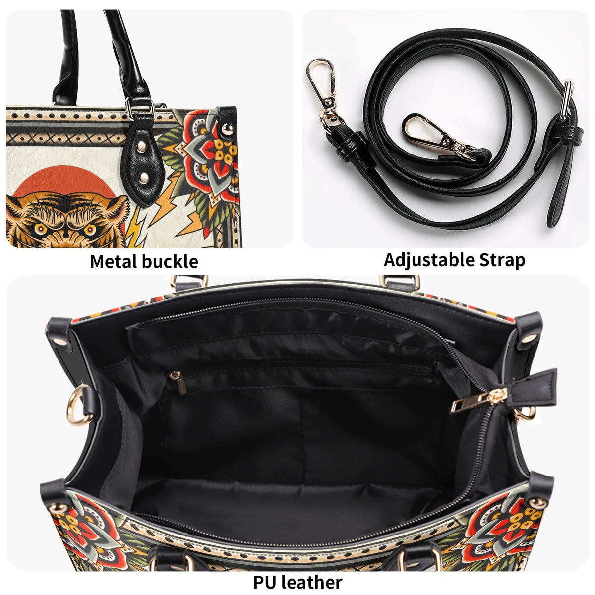 Tiger Holding Sword - Leather Handbag