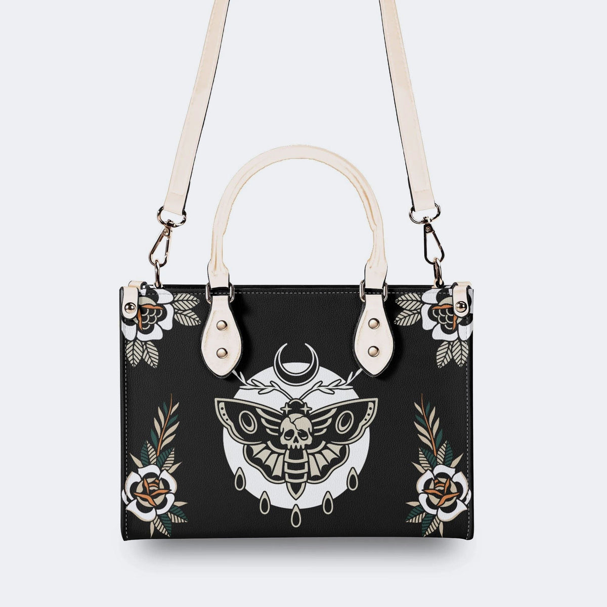 Death Moth Vintage Print - Leather Handbag