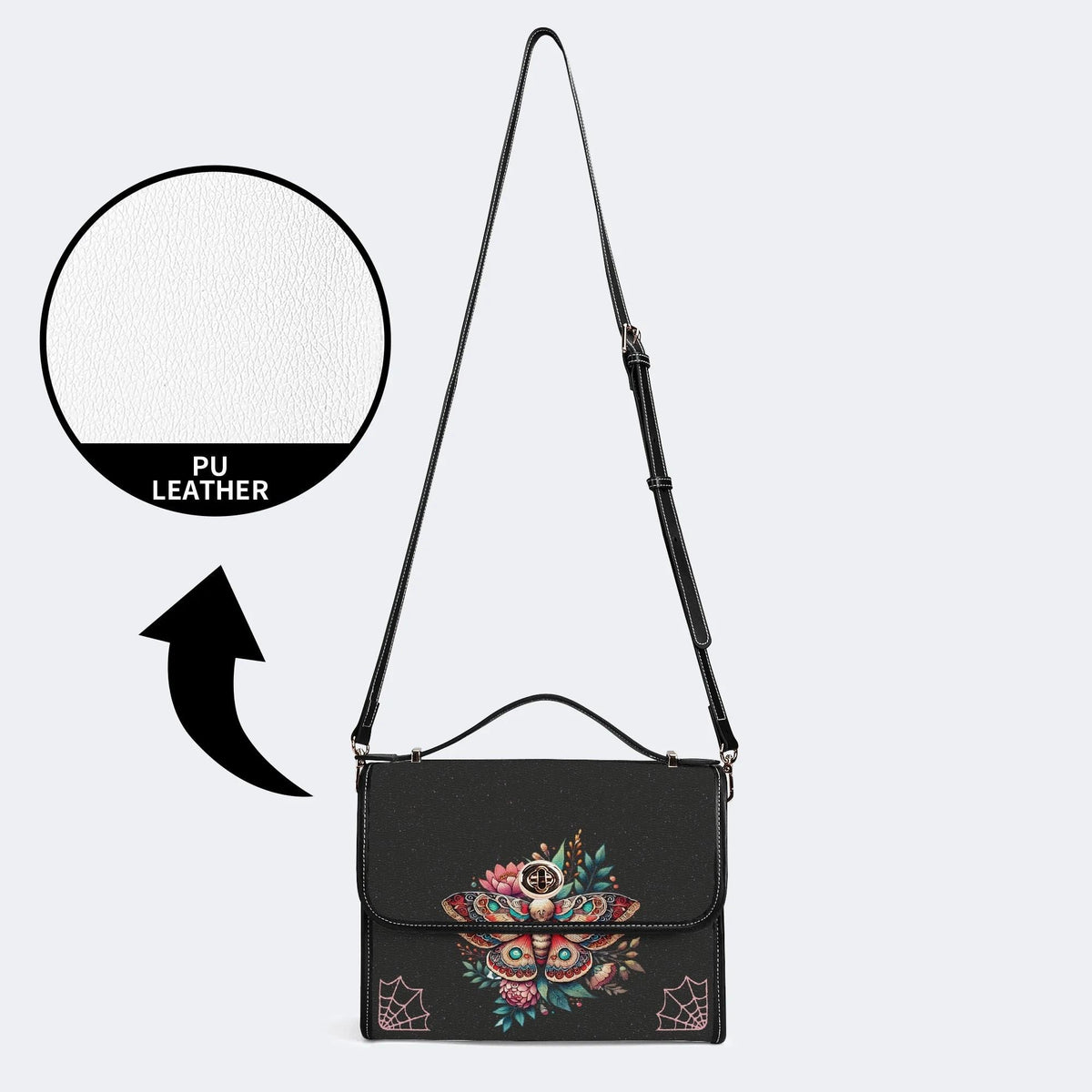 Vintage Death Moth Print - Leather Satchel Bag