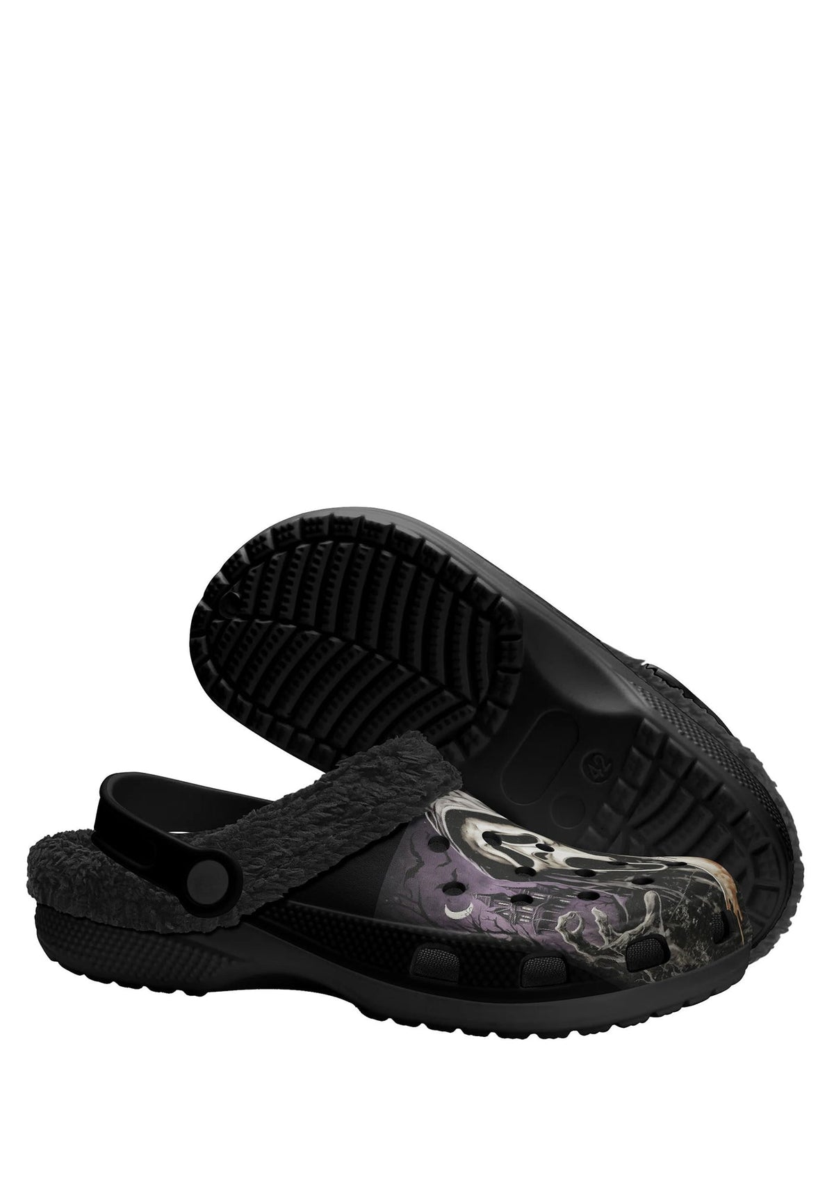 Bottom tread view of horror slippers with knife illustration