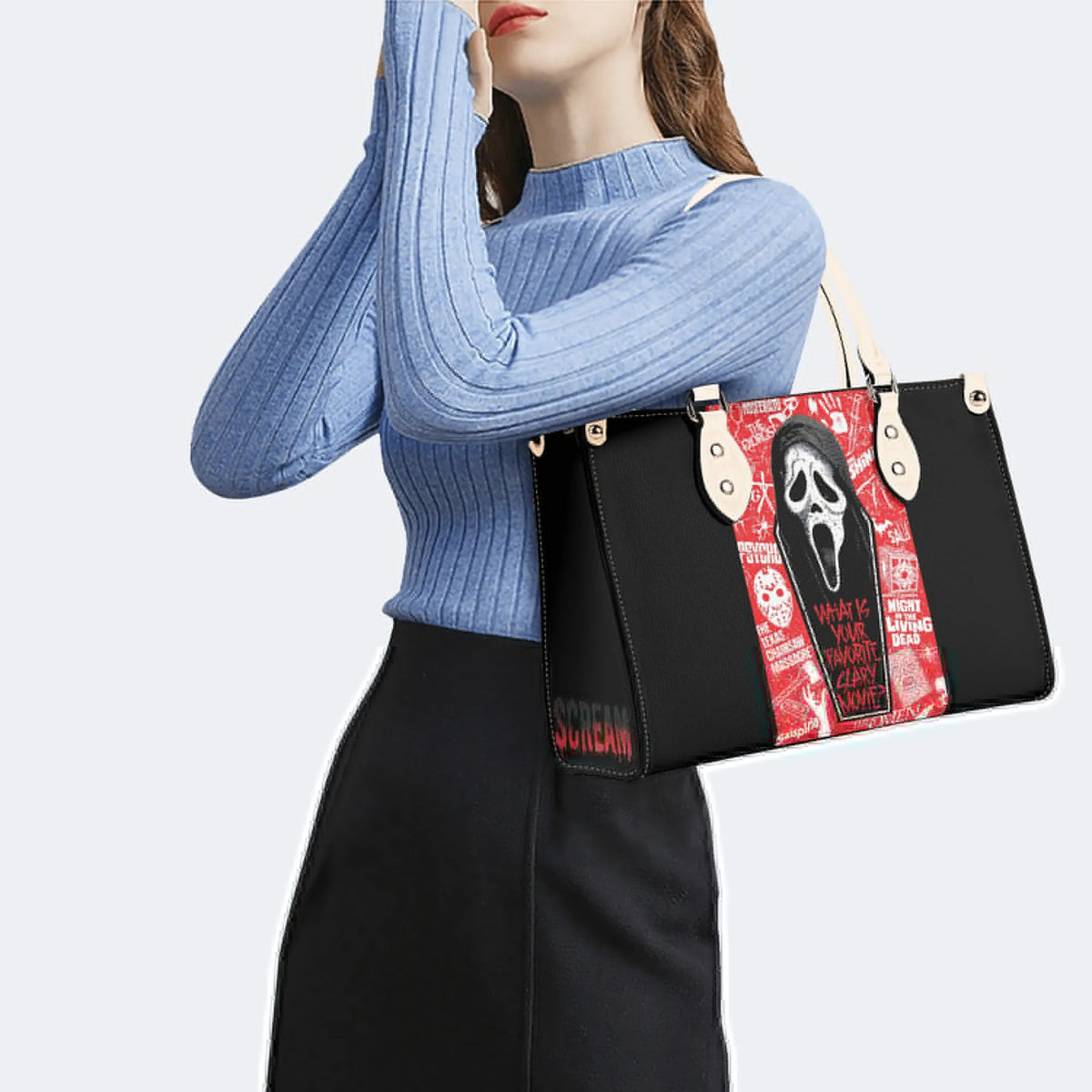 Horror Ghostface Print - Leather Handbag