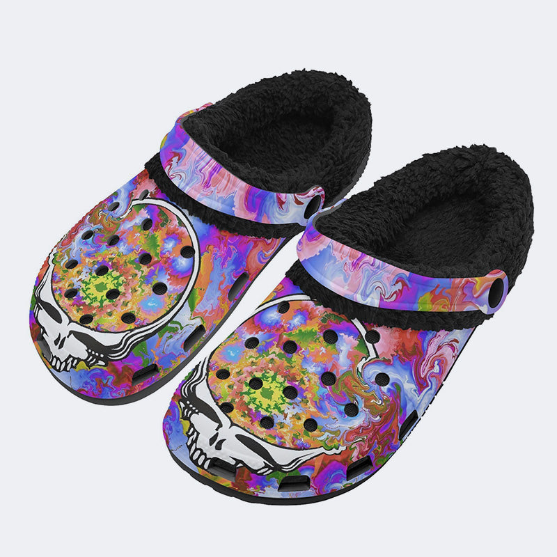 Rock Skull Print - Fur Lined Slippers/Sandals