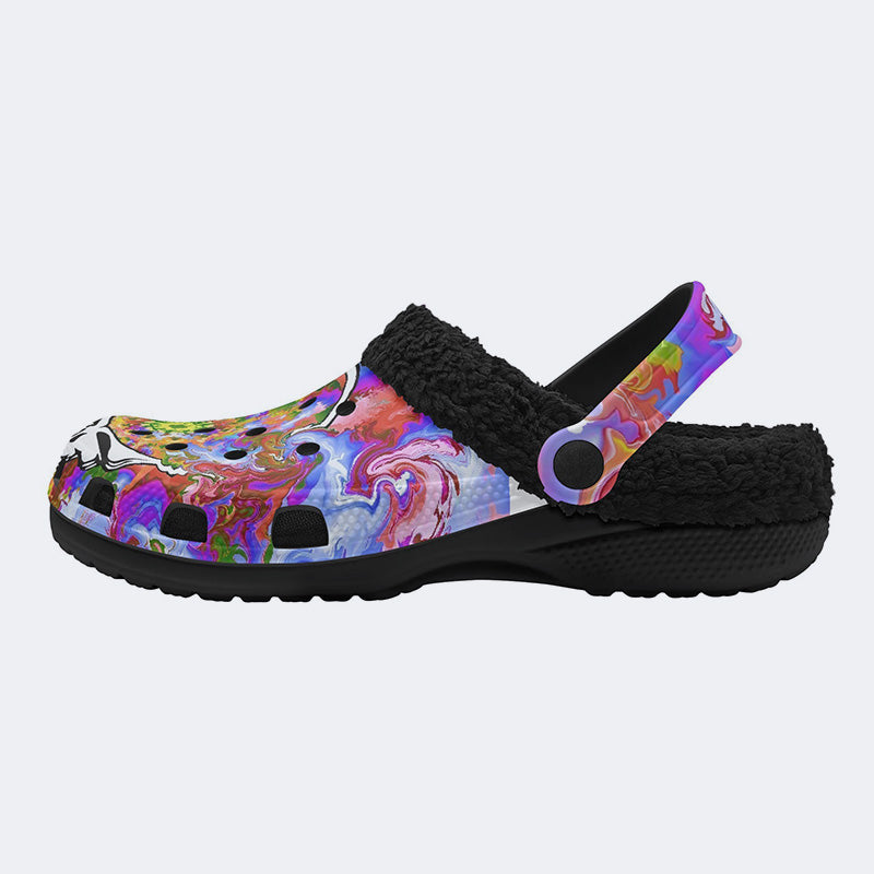 Rock Skull Print - Fur Lined Slippers/Sandals