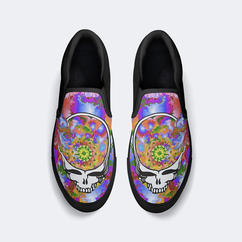 Rock Skull Print - Slip On Shoes