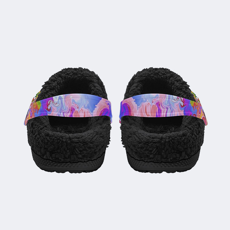 Rock Skull Print - Fur Lined Slippers/Sandals