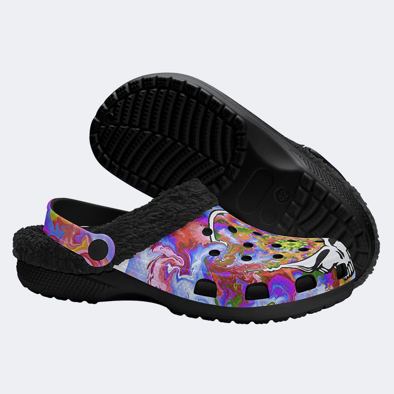 Rock Skull Print - Fur Lined Slippers/Sandals