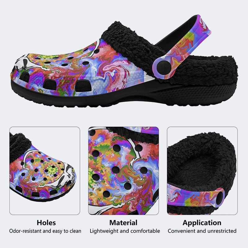 Rock Skull Print - Fur Lined Slippers/Sandals