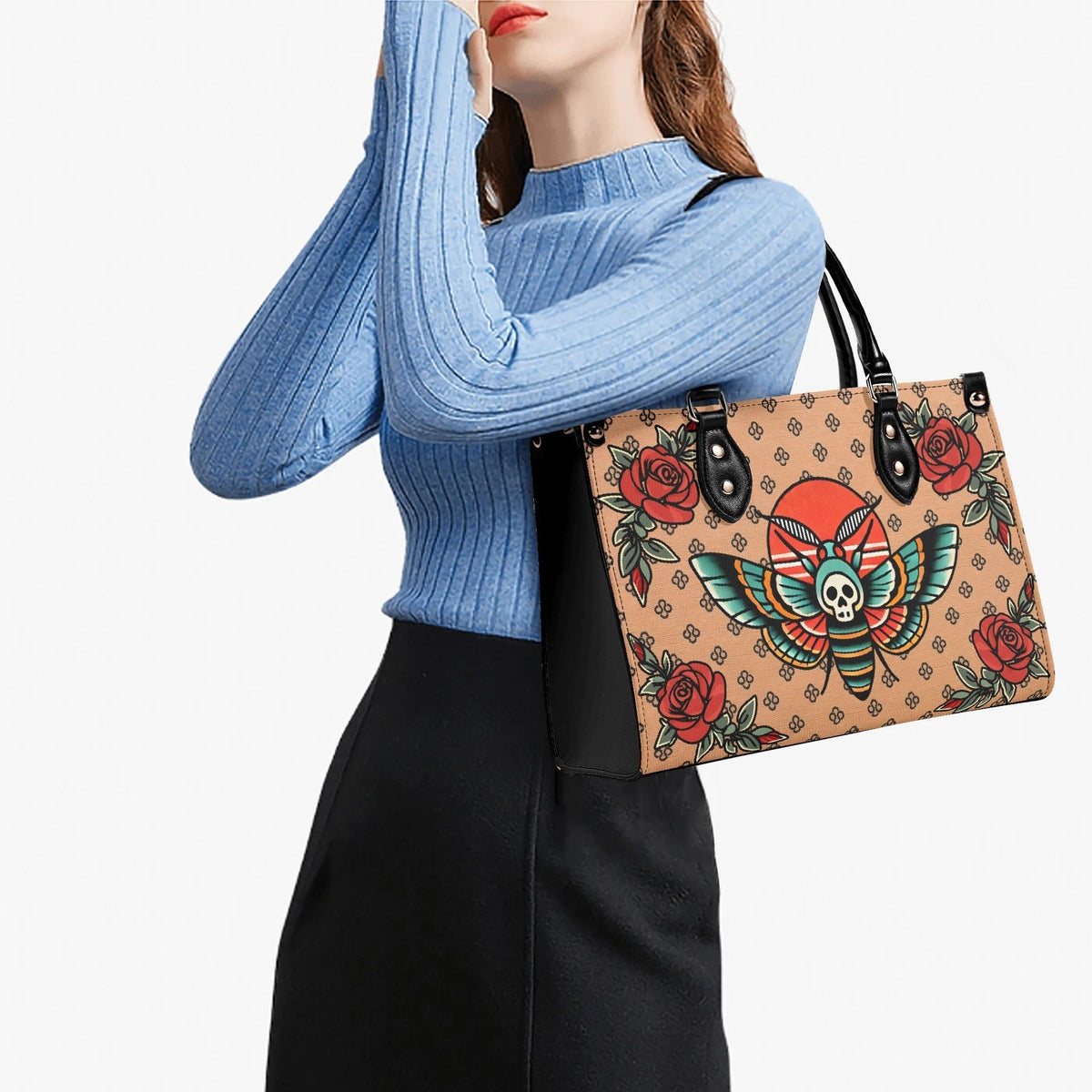 Vintage Rose Death Moth - Leather Handbag
