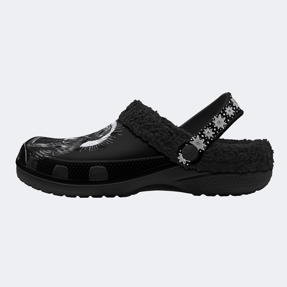 Skull Death Moth Print - Fur Lined Slippers/Sandals