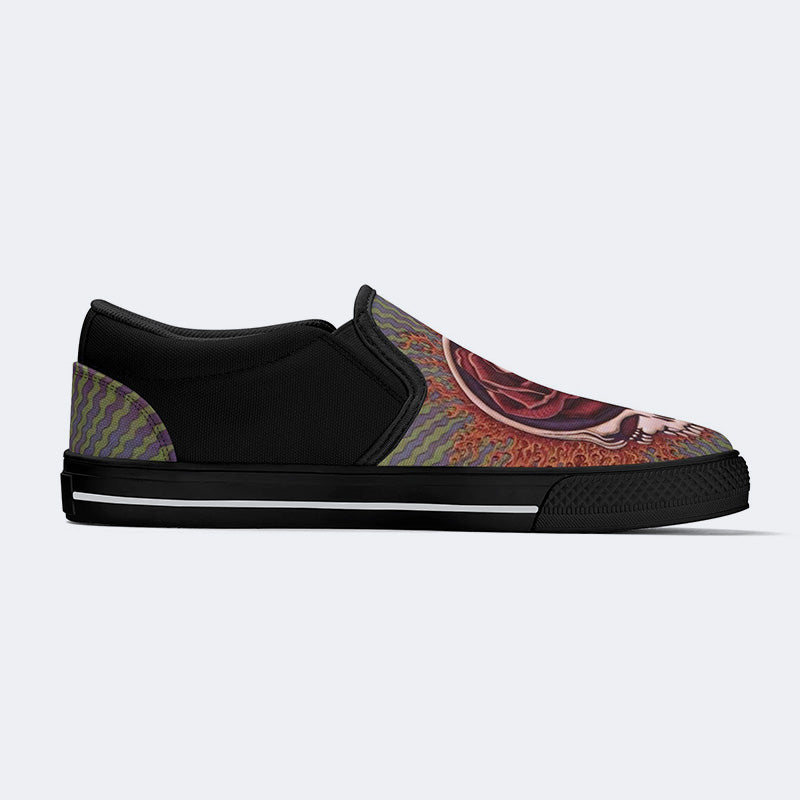 Rock Skull Print - Slip On Shoes