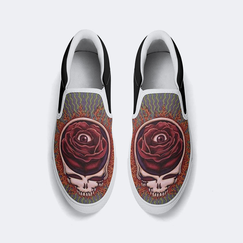 Rock Skull Print - Slip On Shoes