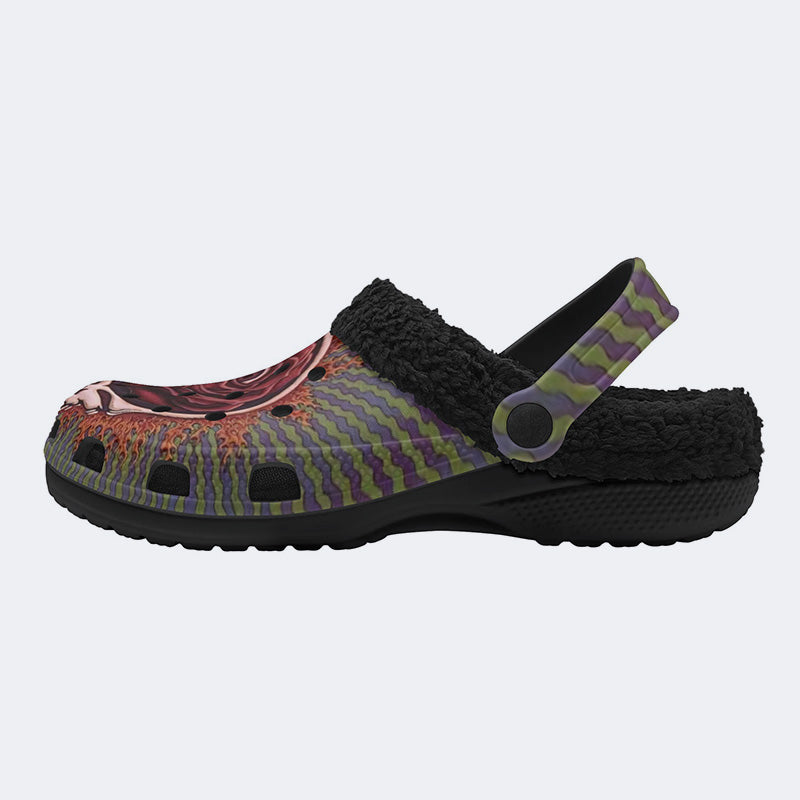 Rock Skull Print - Fur Lined Slippers/Sandals