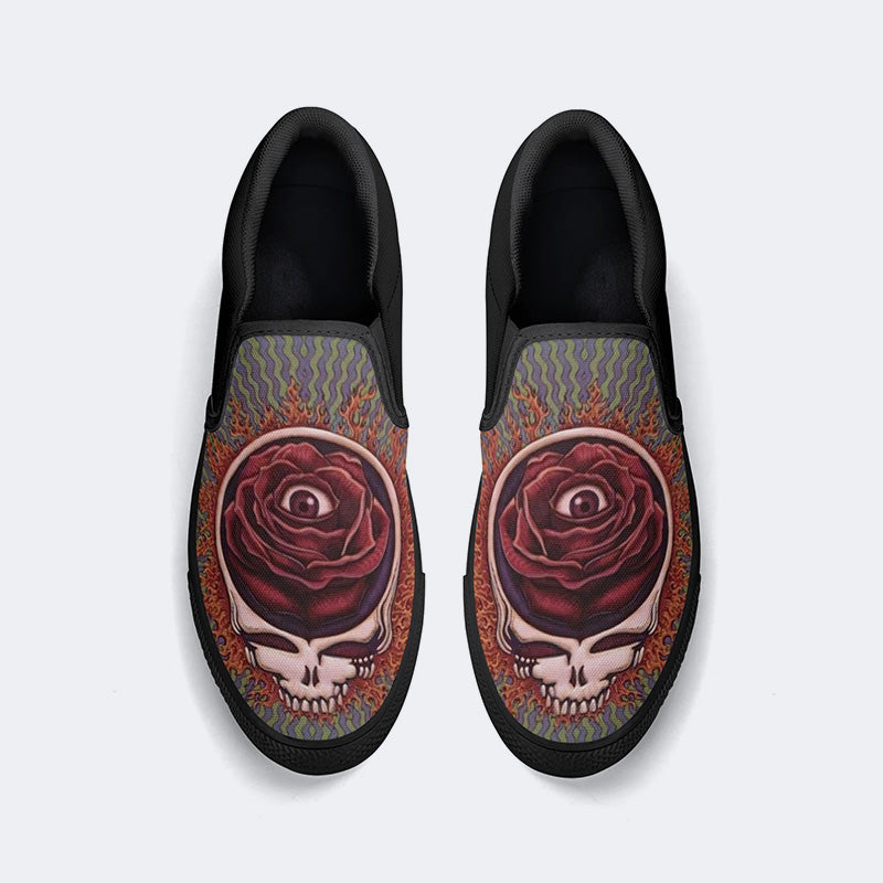 Rock Skull Print - Slip On Shoes