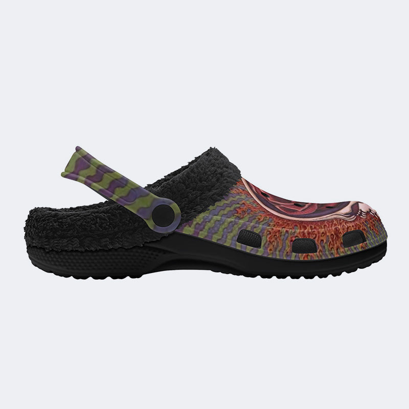 Rock Skull Print - Fur Lined Slippers/Sandals
