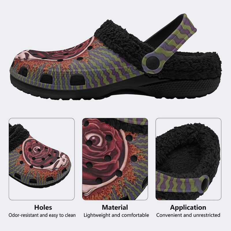 Rock Skull Print - Fur Lined Slippers/Sandals