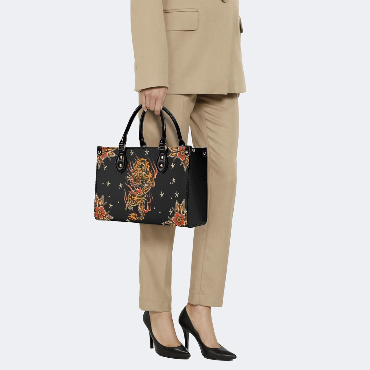 Traditional Dragon Print - Leather Handbag