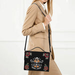 Skull And Moth Print - Leather Satchel Bag