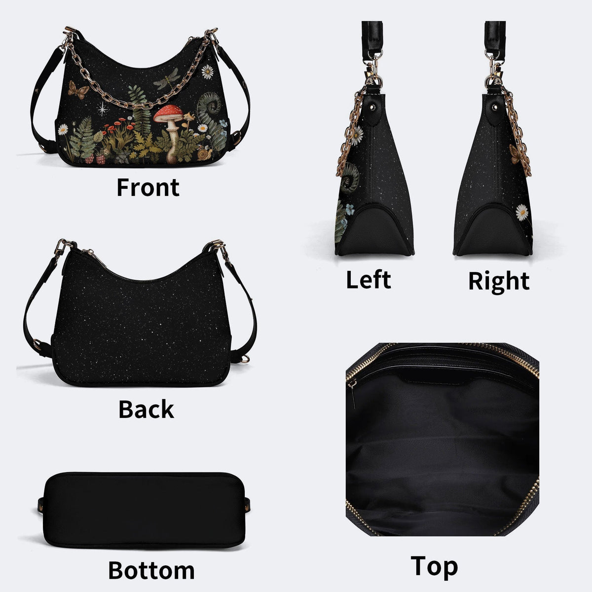 Starry Night Mushroom Moth Print - Leather Crossbody Bag