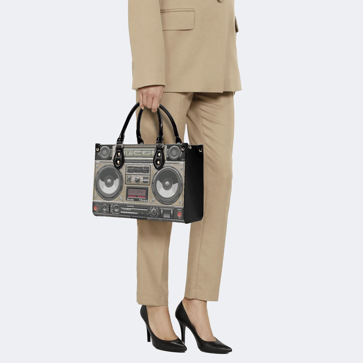 Vintage Radio Print - Leather Handbag
