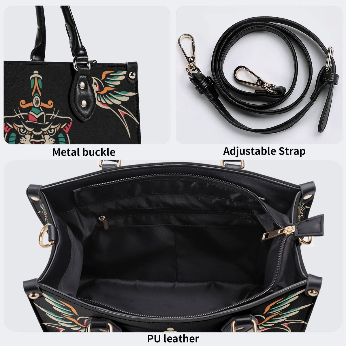 Unisex Tiger Print - Leather Handbag