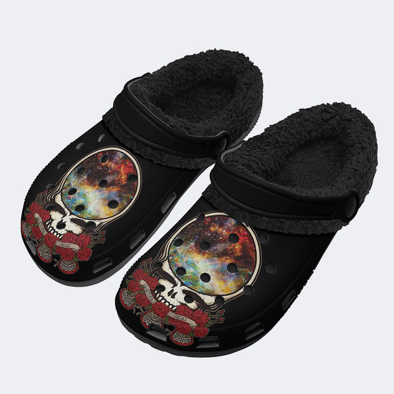 Rock Skull Print - Fur Lined Slippers/Sandals