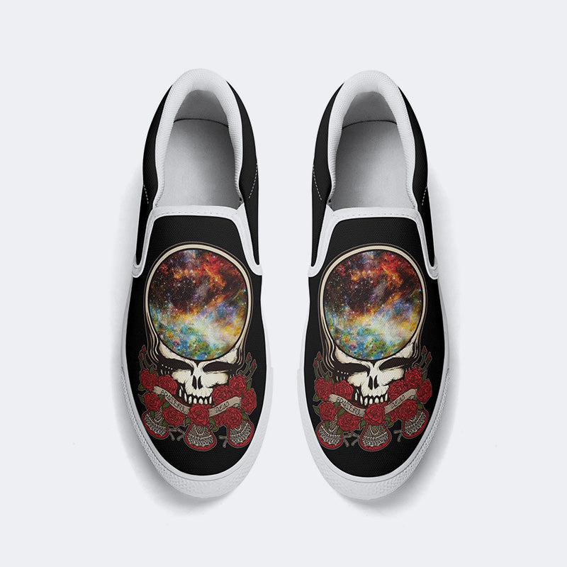 Rock Skull Print - Slip On Shoes