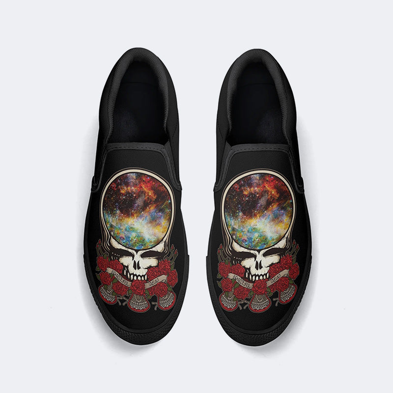 Rock Skull Print - Slip On Shoes