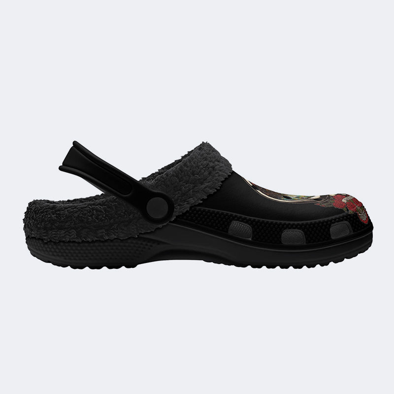 Rock Skull Print - Fur Lined Slippers/Sandals