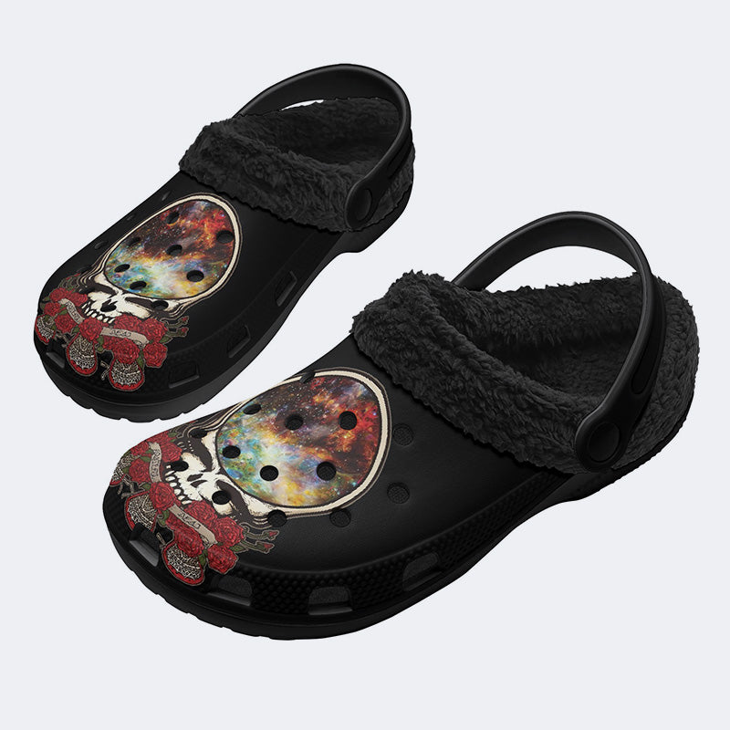 Rock Skull Print - Fur Lined Slippers/Sandals
