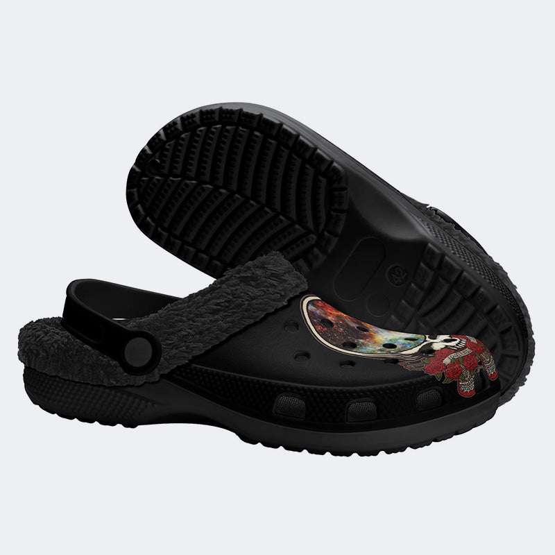 Rock Skull Print - Fur Lined Slippers/Sandals