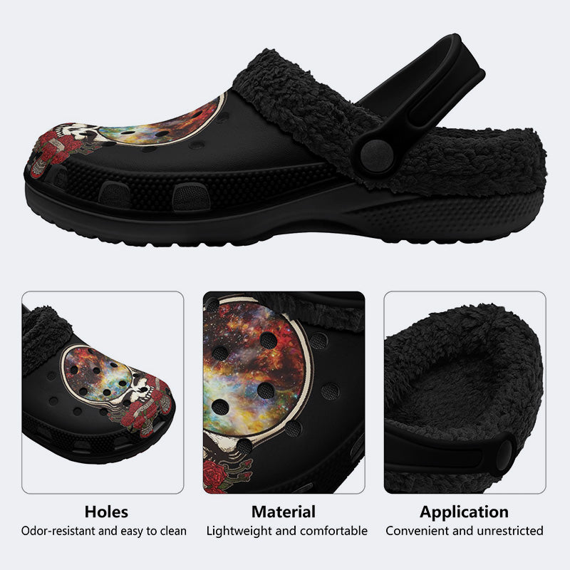 Rock Skull Print - Fur Lined Slippers/Sandals