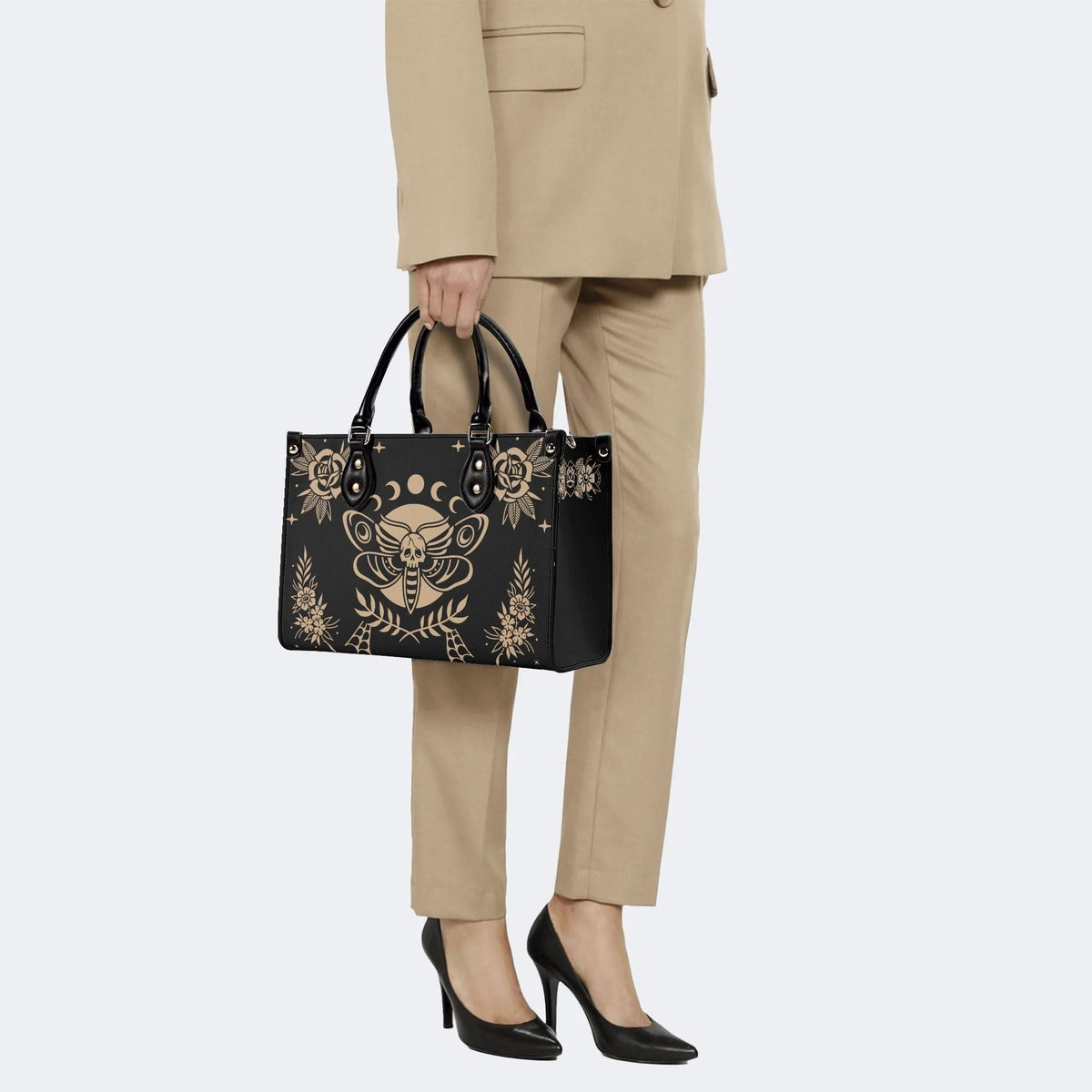 Skeleton Moth Under The Moon - Leather Handbag